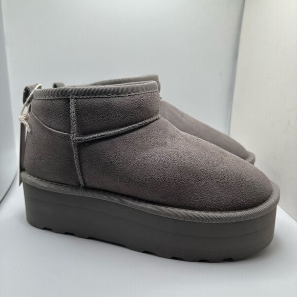 CUSHIONAIRE Women's Genuine Suede Cozy Mule Platform +Memory Foam 7 GRAY - Picture 1 of 7